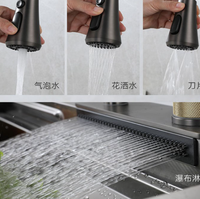 Évier de cuisine intelligent en acier inoxydable à cuve unique avec robinet extractible et LED