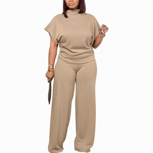 Conjunto de 2 Piezas Tejido para Mujer, Top Blanco sin Mangas con Cuello Alto y Pantalones Anchos, Estilo Casual Holgado para Todas las Temporadas, Color Sólido, Uso Diario - Product Image 4