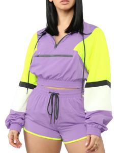 Jersey de media cremallera personalizado para mujer, chándal Colorblock, Top corto para correr a prueba de viento de primavera, bordado de talla grande, estampado sólido - Product Image 1