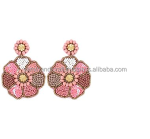 Pendientes colgantes de cuentas de semillas bordadas de Color rosa con diseño de Luna abstracta nuevo estilo de moda - Product Image 4