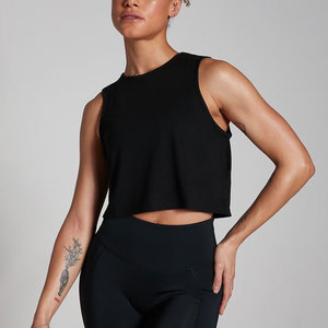 Top Deportivo Corto para Mujer, Diseño con Aberturas Laterales, Estampado Sólido, Cuello Redondo, Sin Mangas, para Entrenamiento y Ejercicio - Product Image 1