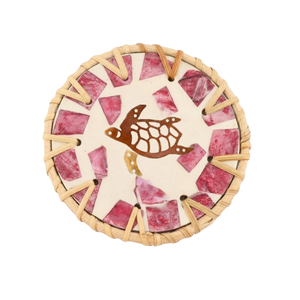 Posavasos de Concha Marina Natural con Borde de Ratán Sostenible - Tapete Ecológico Resistente al Calor - Decoración de Mesa Estilo Boho Tropical - Product Image 1