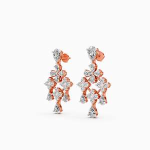Pendientes de Araña con Diamantes Chapados en Oro Rosa, Diseño Floral, Corte Pera, Joyería de Lujo para Bodas - Product Image 3