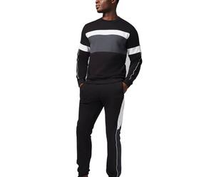 Ensemble de survêtement en coton noir pour homme, col rond, manches longues, couleur unie, style décontracté, coupe régulière, taille élastique, style automne - Product Image 2