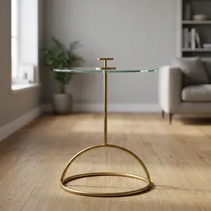 Steel <b>Side</b> Stand with <b>Glass</b> Top Gold Finish Modern Accent <b>Table</b> for Living Room Bedroom Hotel Home Decor - Product Image 4