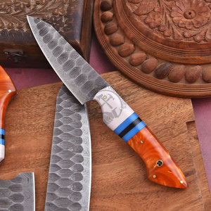 New Brand Handmade <b>Sharp</b> Chef <b>Knives</b> Full Tang Damascus Steel 5-Piece <b>Kitchen</b> <b>Knife</b> Set BBQ Outdoor Ambidextrous Turquoise G10 - Product Image 3