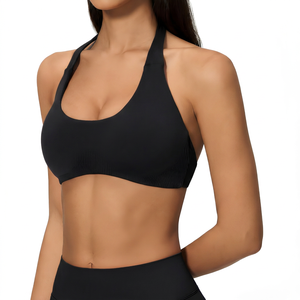 Soutien-gorge de sport pour femme bleu marine à col halter, idéal pour le yoga, le fitness et l'entraînement – Vêtement de sport actif - Product Image 5