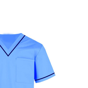 Haut de blouse bleu à col en V et manches courtes avec bordure contrastante pour infirmière hospitalière - Product Image 5