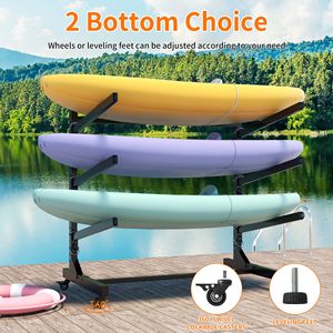 Soporte de Almacenamiento para Kayak Resistente de 41 Pulgadas, Soporte Ajustable con Ruedas Bloqueables, Soporte para Canoa y SUP para 3 Kayaks - Product Image 6