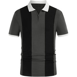 Polo de manga corta para hombre con bloques de color, diseño de cremallera, tejido a rayas, corte regular, estilo casual - Product Image 1