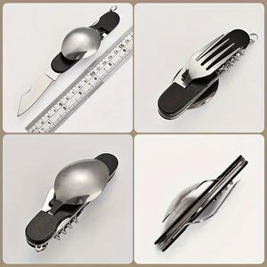 Set Multiuso 6-in-1 in Acciaio Inox: Coltello Pieghevole, Forchetta, Cucchiaio, Apriscatole, Cavatappi, Apribottiglie per Campeggio - Product Image 5