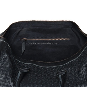 Designer de luxe unisexe voyage Duffle Weekender sac en cuir de vache tissé à la main Polyester fermeture à glissière deux poignées mode sacs à main - Product Image 6