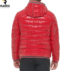 Blousons d'hiver matelassés en duvet noir à capuche pour hommes, personnalisables avec logo, en nylon, pour l'extérieur, chauds et légers, en gros - Product Image 2