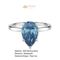 Bague de fiançailles en argent sterling 925 avec moissanite bleue en forme de poire pour femme - Bijoux fins pour anniversaire et mariage