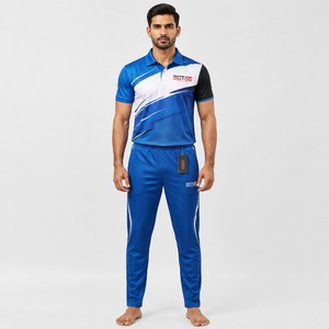 Uniforme de cricket pour homme au design unique, bleu, blanc et noir, avec rayures diagonales, respirant, en polyester, vêtements de sport - Product Image 1