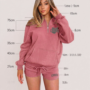 Women Minimalist Crew Neck Sweatshirt Shorts Outfit Women Cozy Crew Neck Sweatshirt with Drawstring Shorts - Product Image 6