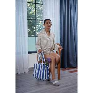 Conjunto corto de mujer a rayas beige 100% algodón, conjunto de shorts de verano transpirable con rayas de algodón, conjunto de camisa y shorts de algodón suave. - Product Image 6