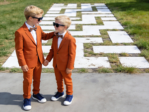 Boys Rust Orange 2 Piece Suit <b>Set</b> with Bow Tie | Kids Wedding Party Formal <b>Blazer</b> Pant Suit | Custom Children Occasion Wear - Product Image 2