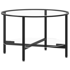 Table basse élégante en verre trempé noir et transparent avec base en fer thermolaqué - Product Image 2