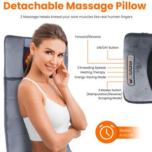 Tappetino Massaggiante a Vibrazione Completa con Cuscino Cervicale Rimovibile e Funzione Riscaldante - 10 Testine Massaggianti, 9 Modalità/Intensità/Velocità, Zona Lombare - Product Image 3