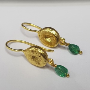 925 Silver <b>gold</b> plated <b>Emerald</b> seed <b>earring</b> - Product Image 1