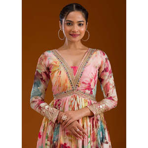 ชุดราตรีดีไซเนอร์มีสไตล์ชุดคลุม anarkali พร้อมที่ถูกก่อและ dupatta - Product Image 3