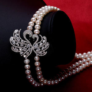 Collier en perles d'eau douce DIY pour femmes, double couche, long, accessoires en argent, cygne, couleur blanche, collier chaîne de pull en gros - Product Image 2