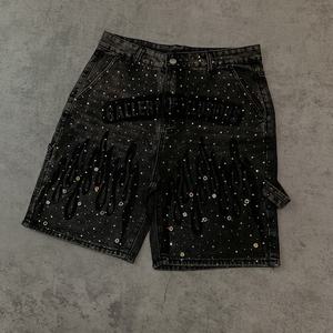 Fournisseur de shorts en jean, usine de shorts en jean, vente en gros de shorts en jean, shorts en jean en vrac, gallery of illusions, jorts Y2K avec strass - Product Image 3