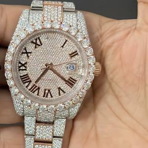 Reloj de Diamantes Moissanite de Acero Inoxidable Directo de Fábrica, VVS1, Totalmente Cubierto de Diamantes, Números Romanos, Fecha, Automático, Joyería para Hombre - Product Image 4