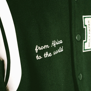 SINEWY SPORTS Men's Varsity Jacket Green 100% Cotton Wool Blend Embroidered Tiger Patch <b>Covered</b> <b>Button</b> Front Preppy Style Winter - Product Image 6