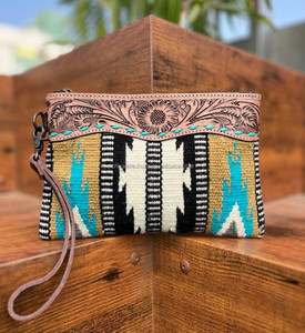 Nueva llegada estilo occidental mano Tooled cuero sillín manta muñequera embrague Venta caliente mano Tooled cosido monedero mujer cartera - Product Image 2