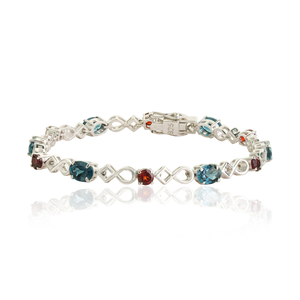 Beautiful Infinity Design Solid 925 Sterling Silver Natural <b>London</b> Blue Topaz & Garnet Gemstone Fine Bracelet Jewelry - Product Image 1