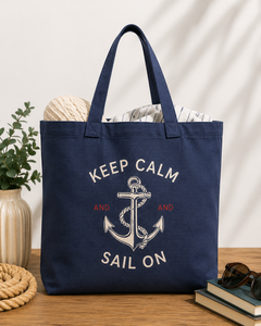 Sac fourre-tout en toile marine Keep Calm And Sail On, 40x37x13cm, sac de shopping style preppy - Product Image 1