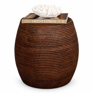 Brown Hand-Woven Rattan Drum Stool-Durable Eco-Friendly Traditional Design Multi-Functional Furniture for Living Room School - Product Image 1