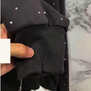 Custom Logo Zip-Up Hoodie Winter Fleece Heavyweight Streetwear 100% Cotton Oversized Rhinestone Men Sweatpants Hoodie <b>Set</b> - Product Image 4