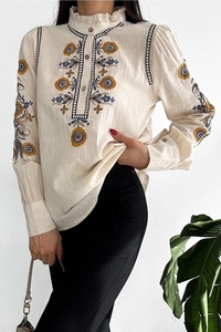 2024 dernier coton femmes grande taille tenue décontractée conception générée par ordinateur brodé manches longues fête formelle adultes naturel - Product Image 2