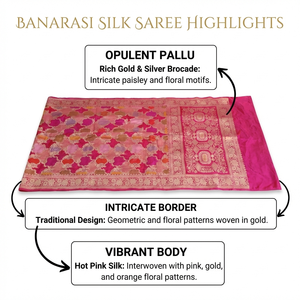 Sari de Seda Brocada Banarasi con Borde de Lujo, Estilo Kanchipuram, Tejido Jacquard, Sari Tradicional Indio para Fiestas - Product Image 6