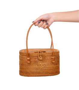 Vinagreen Handmade Rattan Handbag with Leather <b>Handle</b> Natural Woven Eco-Friendly Antique Imitation Fashion Bag - Product Image 6