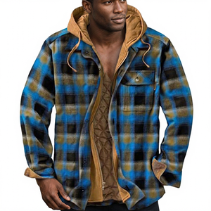 Men's <b>Fleece</b> <b>Lined</b> Hooded Shirt <b>Jacket</b> Windproof Thick Winter Casual Outerwear With Button Closure - Product Image 5