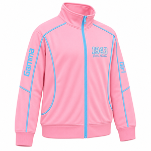 Sweat-shirt à capuche zippé pour femme Gamma Phi Delta Sorority, manches longues, col montant, style survêtement avec passepoil contrastant, fermeture éclair intégrale, pour la détente - Product Image 4