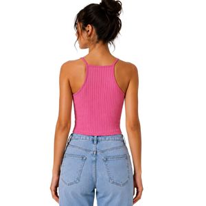 Customized Pink Women Ribbed Knit Crop Tank Top Sleeveless Spaghetti Strap Slim Fit Casual Summer <b>Camisole</b> Custom Logo OEM - Product Image 2