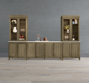 ตู้ไซด์บอร์ดไม้มะฮอกกานีทรงยาวสไตล์โมเดิร์นมินิมอล 4 ลิ้นชัก พร้อมกระจกโชว์สินค้า หรูหรา เหมาะสำหรับห้องนอนและห้องรับประทานอาหาร - Product Image 1