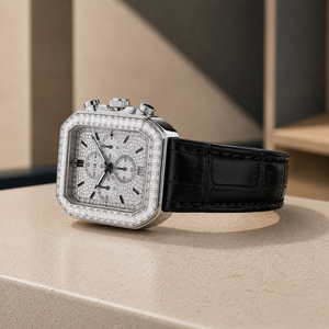 Montre Chronographe Mécanique de Luxe en Moissanite Scintillante, Date Automatique, Cadran en Verre 46mm, Acier Inoxydable Poli pour - Product Image 6