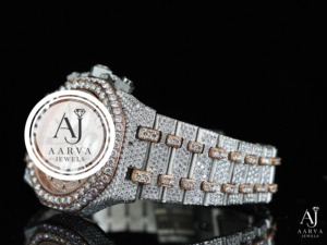 AARVA JEWELS นาฬิกากลไกจักรกลสแตนเลสประดับเพชรโทนสีโรสโกลด์คริสตัลแซฟไฟร์โครโนกราฟ 20 มม. สายแบบอะนาล็อก - Product Image 5