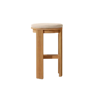Premium Outdoor Bar <b>Stool</b> Solid Teak Upholstered Luxury Round Seat Fluted Base Commercial Furniture for Villa Hospitality - Product Image 2