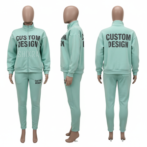 <b>Men</b> Dark <b>Green</b> Full Zip Tracksuit Set Casual Wear 100% Polyester Stand Collar Regular Fit Autumn Letter Design - Product Image 3