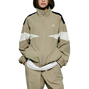 Women’s Beige Color Block Track Men's <b>Jackets</b> Wholesale <b>Lightweight</b> Zip Up Sportswear Training Windbreaker Set OEM Manufacturer - Product Image 5
