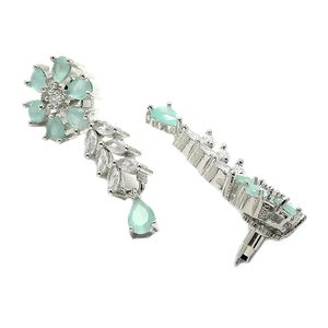 Conjunto de Collar y Pendientes de Flores Plateados con Cristales de Estrás Azul Claro, Joyería Romántica para Mujer para Bodas - Product Image 2