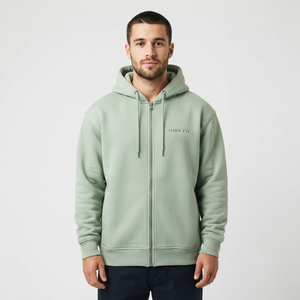 Sweat à capuche zippé intégral en coton épais, doublé polaire, éco-responsable, à épaules tombantes surdimensionnées pour homme - Product Image 1