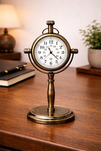 Antique Inspired Brass Pedestal <b>Clock</b> Vintage Desktop Timepiece <b>Retro</b> Office Table Decor - Product Image 5